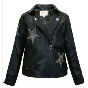 HANNAH BANANA by Sara Sara Star Embellished Vegan Leather Moto Jacket